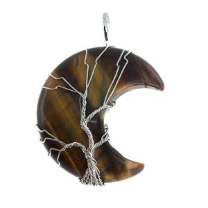 Pendentif Oeil de Tigre - Arbre de vie - Lune  (4 cm)