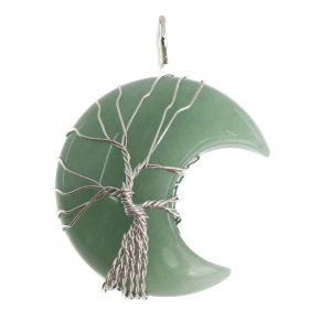 Pendentif Aventurine Verte - Arbre de vie - Lune  (4 cm)