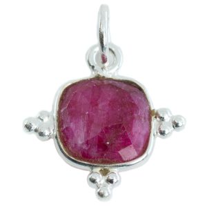 Pendentif Rubis (Coloré) Carré - Argent - 8 mm