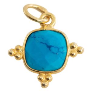 Pendentif Carré Turquoise - Argent et Plaqué Or - 8 mm