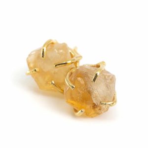 Boucles d'oreilles en Pierre Précieuse Citrine Brute | Argent 925 et Plaqué Or