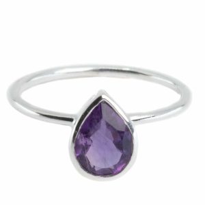 Bague Améthyste - Argent 925 - Forme de Goutte d'Eau (Taille 17)