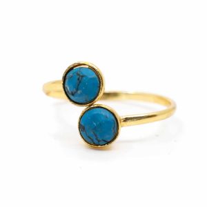 Bague Pierre de Naissance Décembre Turquoise - Argent 925 et Plaqué Or  - Réglable