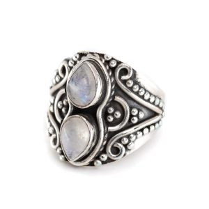 Bague Pierre de Lune en argent 925 « Yoza » (Taille 17)