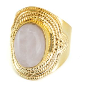 Bague Pierre Précieuse Quartz Rose | Argent 925 et Plaqué Or "Elare" (Taille 17)