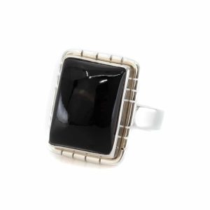 Bague Onyx Noir - Argent 925 « Ulsahni » (Taille 16)