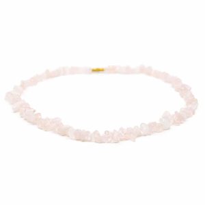 Collier en Pierre Précieuse Quartz Rose avec Petits Galets Concassés (45 cm)