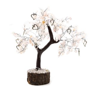 Arbre à Pierre Précieuse Quartz Rose avec des Cœurs - Amour - (22 cm)