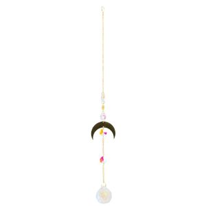 Capteur de soleil Feng Shui Cristaux Arc-en-Ciel - Croissant de Lune Couleur Or (35 cm)