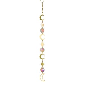 Capteur de Soleil Feng Shui Cristal Arc-en-Ciel Triple Soleil et Lune Couleur Or (24 cm)