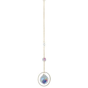 Capteur de Soleil Feng Shui Cristal Arc-en-Ciel Sphère à Facettes - Fleur de Vie Couleur Or (31 cm)