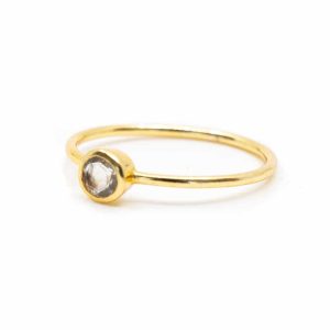 Bague Pierre de Naissance Avril Cristal de Roche - Argent 925 et Plaqué Or  (Taille 17)