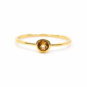 Bague Pierre de Naissance Novembre Citrine - Argent 925 et Plaqué Or  (Taille 17)