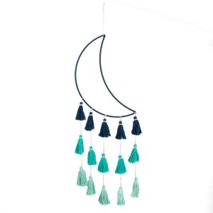 Macramé Fabriqué à la Main - Lune Bleue - Bonne Nuit (50 cm)