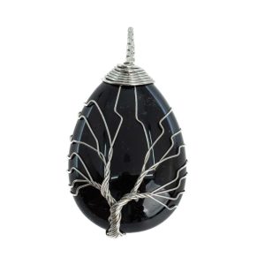 Pendentif Obsidienne - Arbre de vie (4 cm)