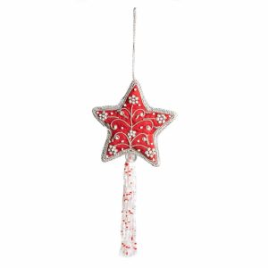 Pendentif Ornement Traditionnel Étoile Rouge (26 cm)