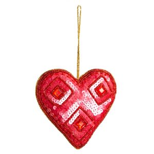 Pendentif Ornement Traditionnel Coeur Rouge (17cm)