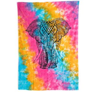 Tapisserie Authentique Éléphant en Coton Multicolore (215 x 135 cm)