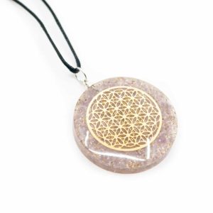 Pendentif Orgonite / Lepidolite Fleur de Vie - Rond