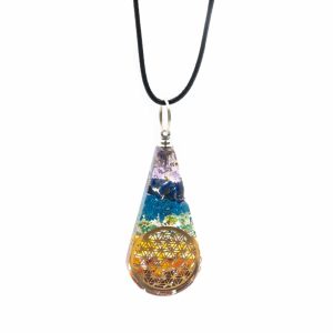 Pendentif Orgonite / Chakras Fleur de Vie - Goutte d'Eau (50 mm)