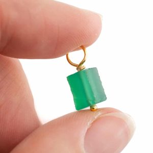 Pendentif Pierre Précieuse Onyx Vert brut | Argent 925 et Plaqué Or (8 - 12 mm)