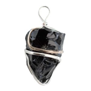 Pendentif Pierre Obsidienne Noire - Spirale