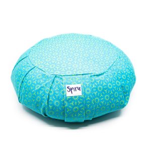 Coussin de Méditation Turquoise Spiru Zafu en Coton Plissé - Motif Ensoleillé - 36 x 14 cm