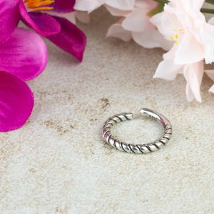 Bague Torsade Cuivre Couleur Argentée - Réglable