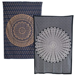 Ensemble de Tapisseries Authentiques avec Mandalas Bleus et Noirs - Lot