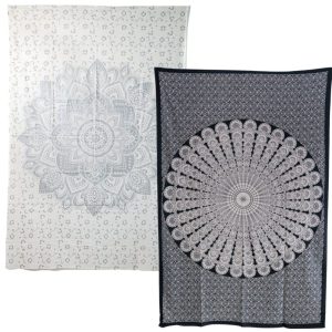 Ensemble de Tapisseries Murales Authentiques Noir et Blanc (Mandala) - Lot